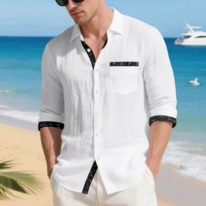 Men's Long-Sleeve Shirt Elegant Collar Chest Pocket