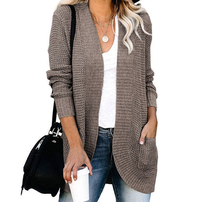 Damen Strickmantel Leger mit Taschen Offener Vorderteil