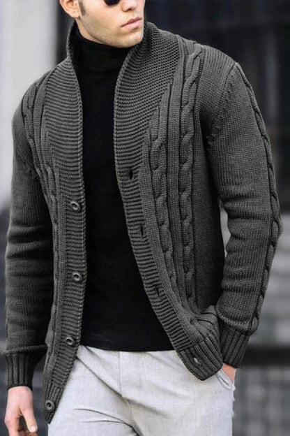 Men's Robust Cable Knit Cardigan Button Fastening