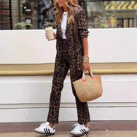 Damen Leopardenanzug Elegant Style Komplettset - IdealeKleiden