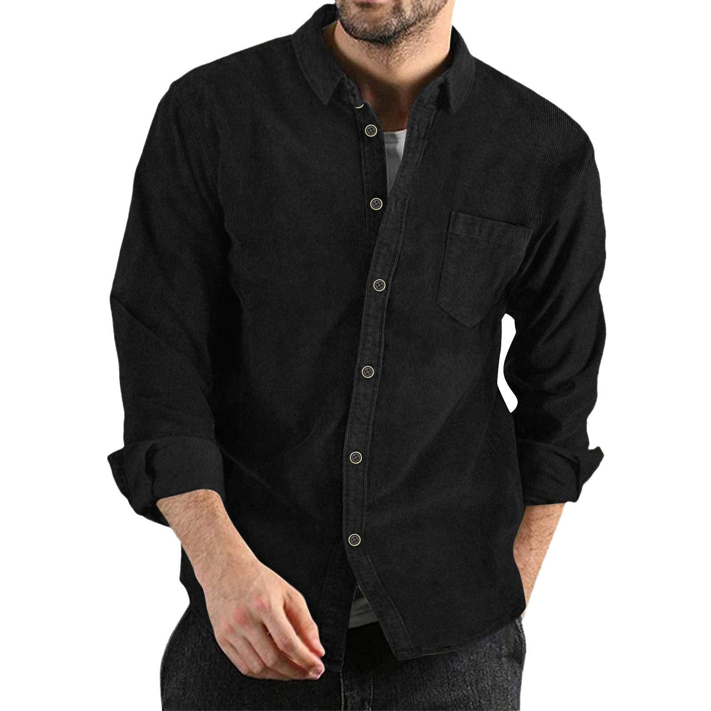 Men's Corduroy Shirt Elegant Design with Chest Pocket