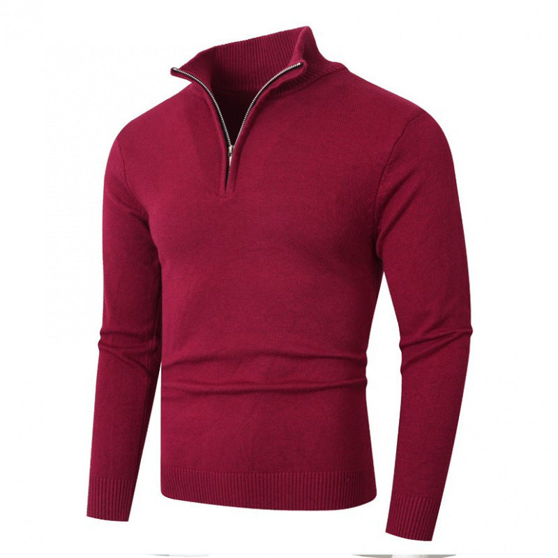 Fashionable Men's Knitted Pullover Zipper Collar