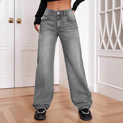 Damen High-Waist Jeans Relaxed Fit Used Style - IdealeKleiden