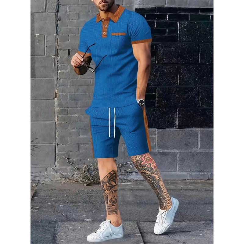 Herren Poloshirt Shorts Set Sportlich Kontrast Design