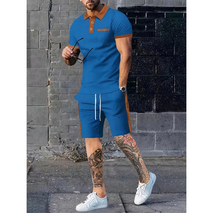 Herren Poloshirt Shorts Set Sportlich Kontrast Design