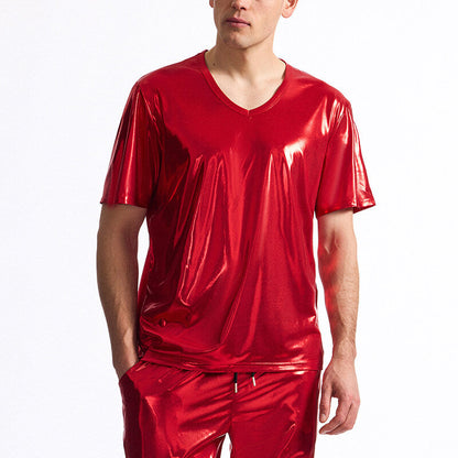 Men's T-Shirt V-Neck Shiny Look Premium Quality