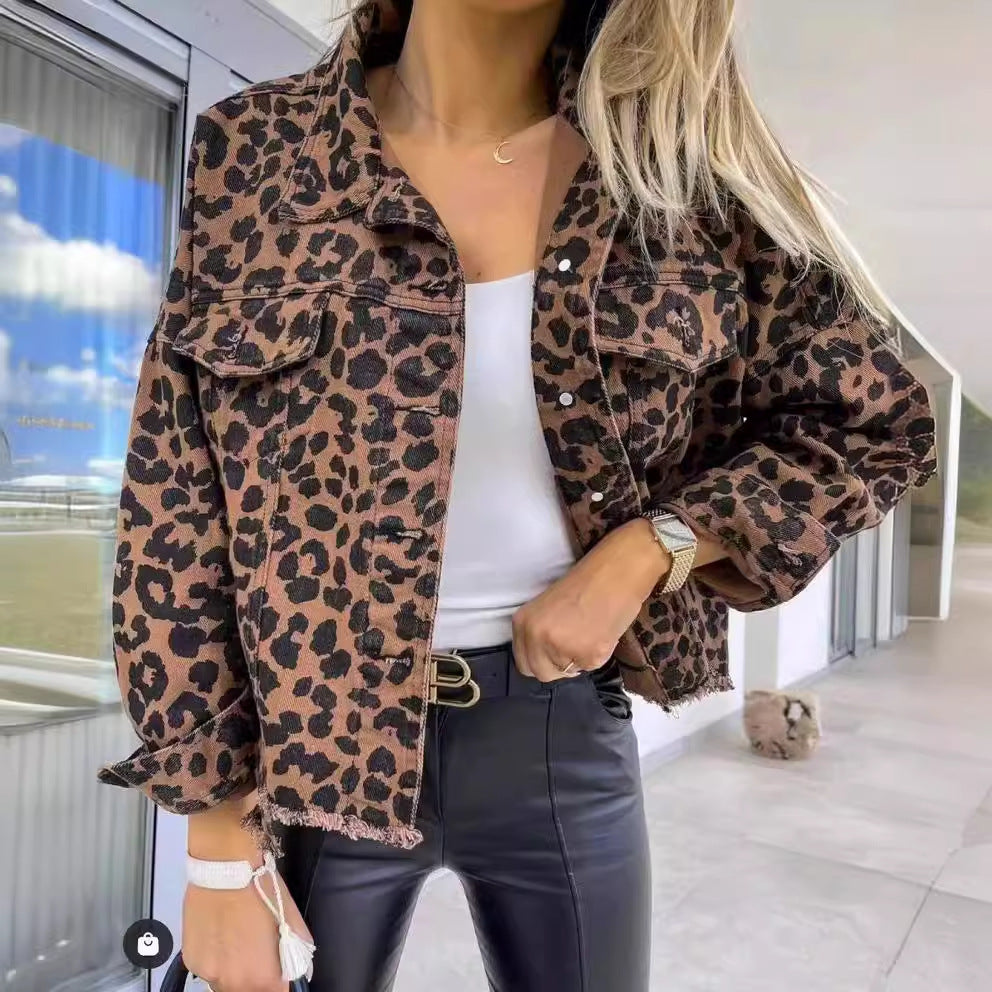 Women's Fashion Leather Jacket Lion Pattern Casual Style