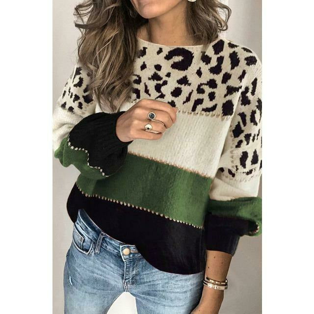 Women's Knitted Jumper Leopard Print Autumn Model