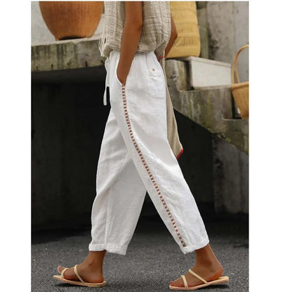 Women's Linen Trousers, Lightweight for Summer with Buttons
