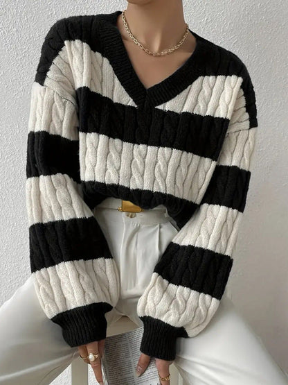 Women's V-Neck Long-Sleeved Knitted Sweater Elegant Design