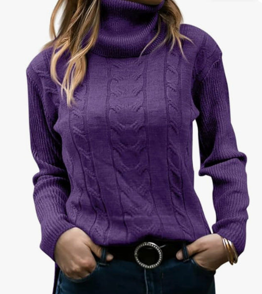 Women's Knitted Jumper Stand-up Collar Cable Knit Elegant