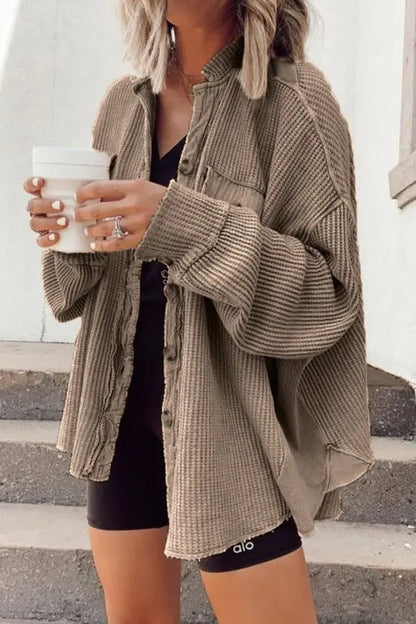 Women's Casual Textured Overshirt with Button Closure