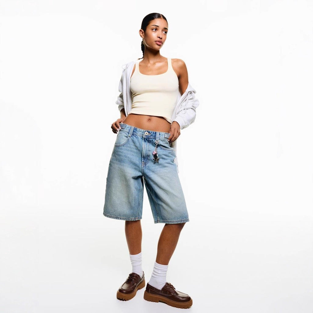 Damen Jeansshorts Lässig Mittlere Taille - IdealeKleiden