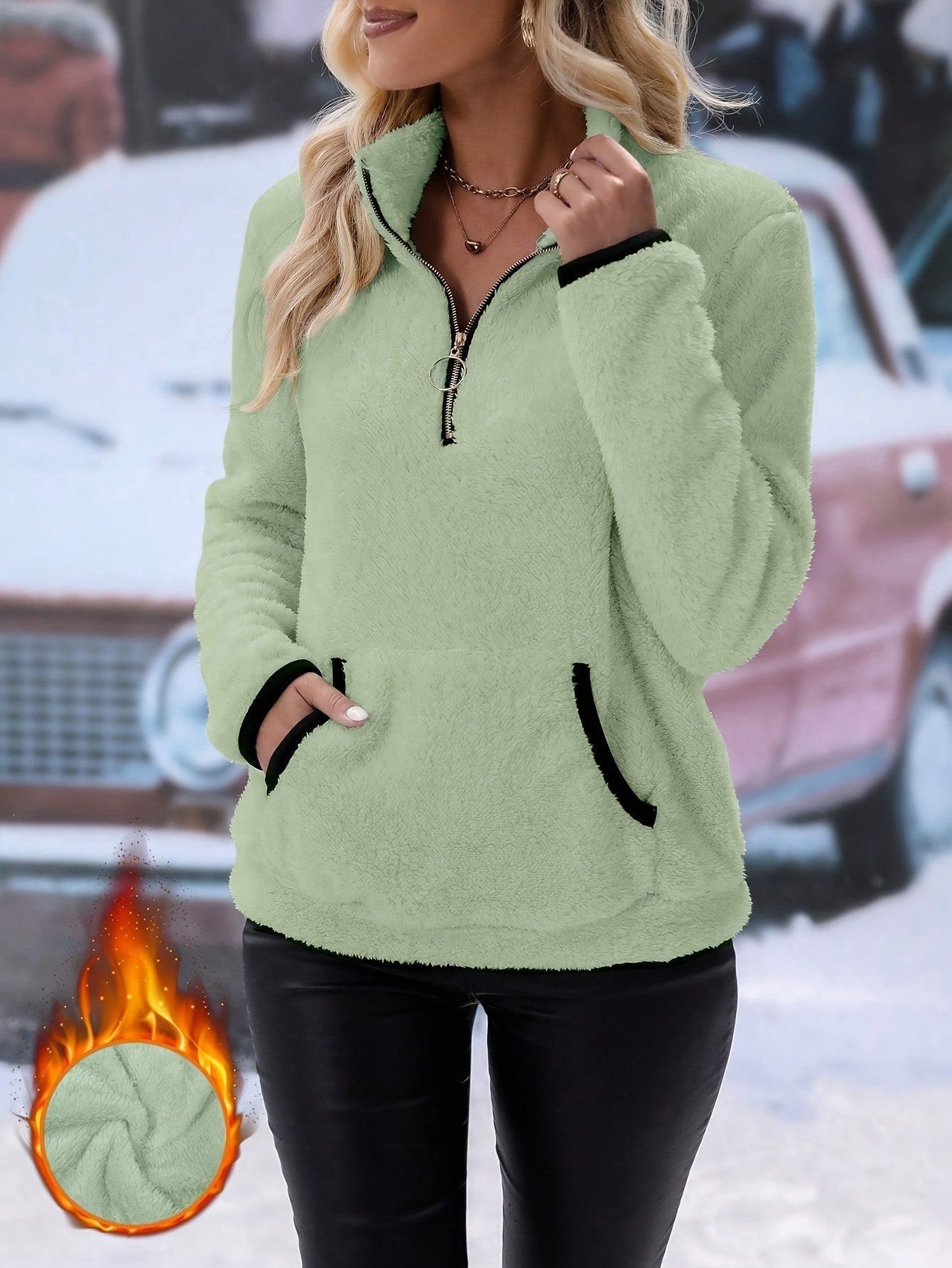 Ladies' Modern Fleece Pullover with Contrast Pockets