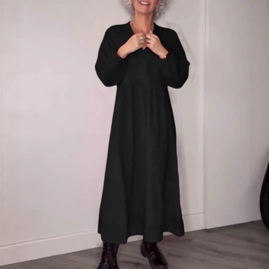 Damen Maxikleid Elegant V-Ausschnitt Langärmlig - IdealeKleiden