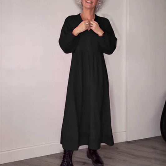 Damen Maxikleid Elegant V-Ausschnitt Langärmlig - IdealeKleiden