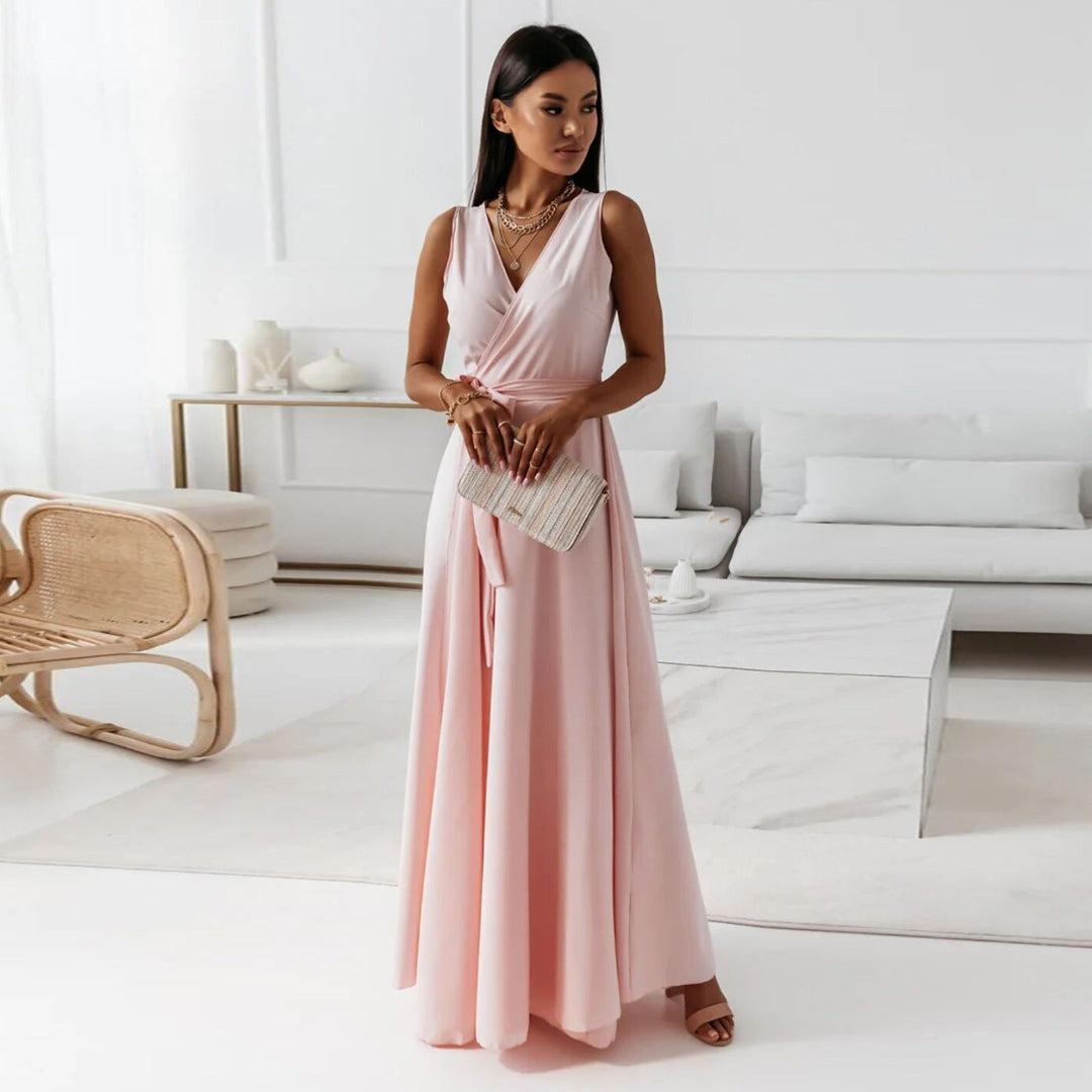 Damen Maxikleid Wickelstyle Ärmellos Sommer - IdealeKleiden