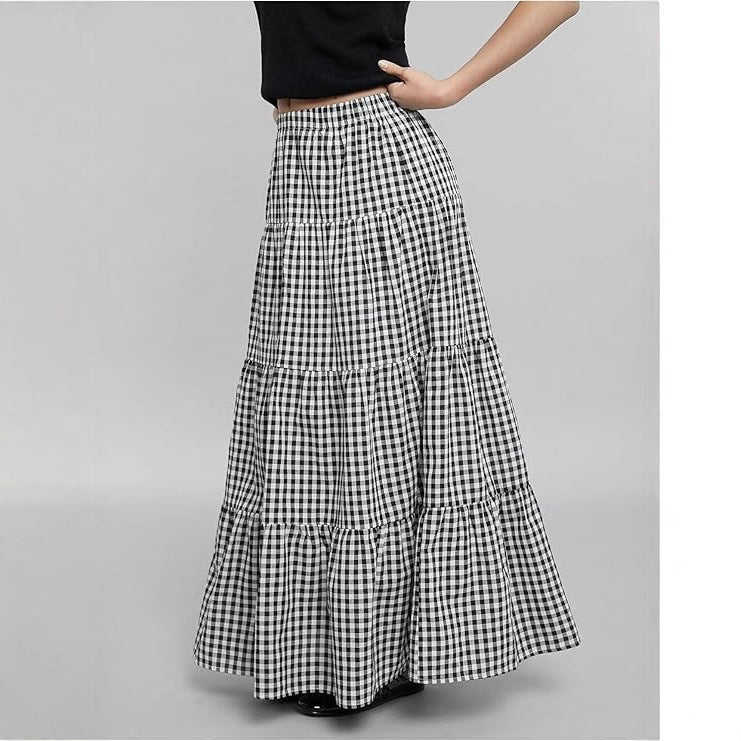 Women's Maxi Skirt Plaid Pattern Elegant Long