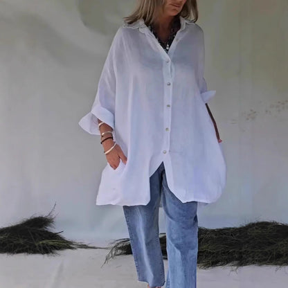 Damen Bluse Oversize Lässig Druckknopf - IdealeKleiden