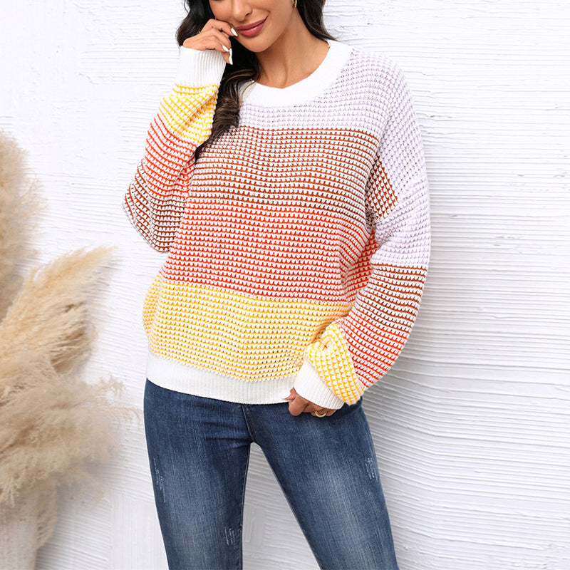 Fashionable Knitted Jumper with Colour Block Design
