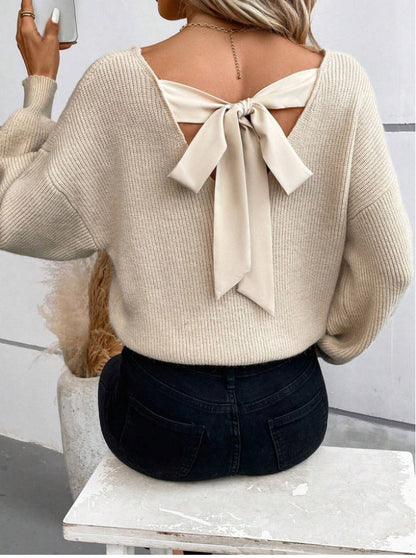Women's Sweater with Chic Bow Neckline
