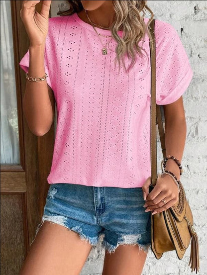 Women's Lightweight Crew Neck T-Shirt with Cut-out Design Summer