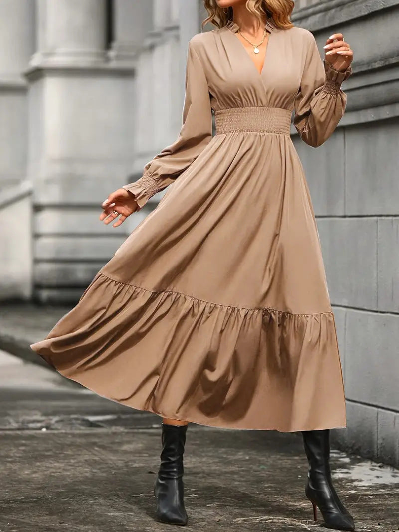 Women's Maxi Dress Elegant V-Neck Loose Sleeves