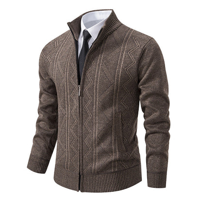 Men's Cable Knit Cardigan Stand-up Collar Modern Design