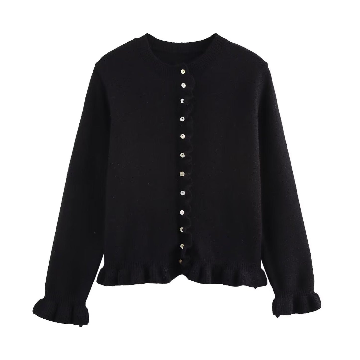Women's Cardigan Elegant Ruffle Hem Button Closure