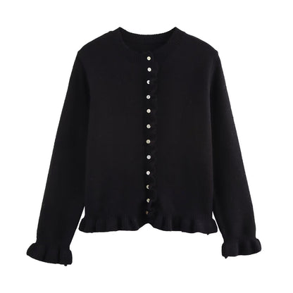 Women's Cardigan Elegant Ruffle Hem Button Closure