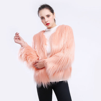 Damen Kunstfell-Mantel Weich Langärmlig Elegant - IdealeKleiden