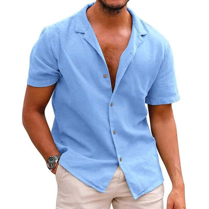 Men's Linen Shirt Summer Short Sleeve Lightweight