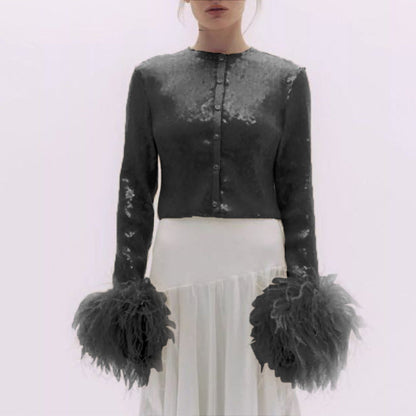 Elegant Women's Blouse with Chic Feather Design