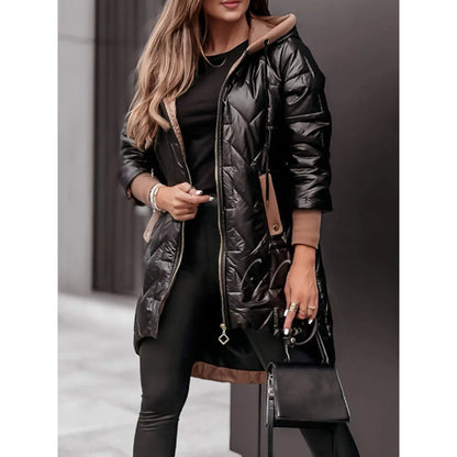 Women's Quilted Jacket Casual Hood Large Pockets