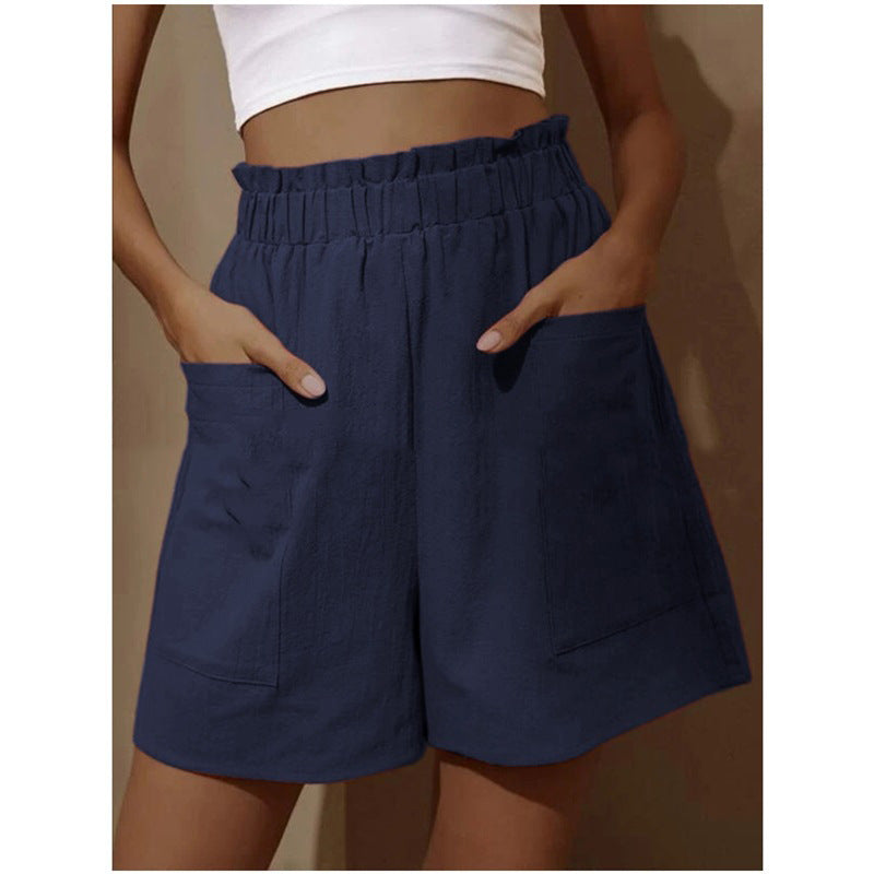 Women's Linen Shorts Comfortable Elastic with Side Pockets
