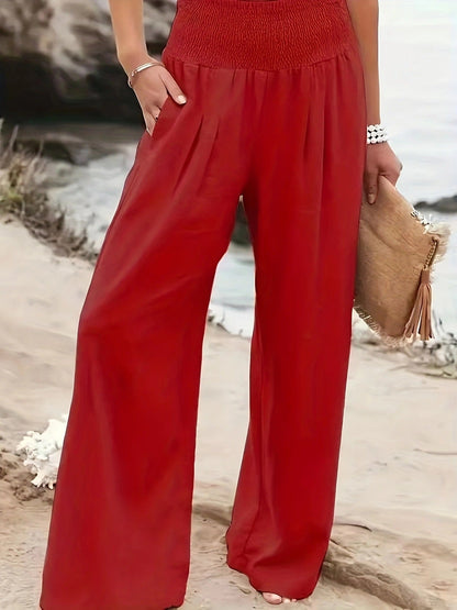 Women's Linen Trousers Wide Comfortable Pleated Skirt Effect