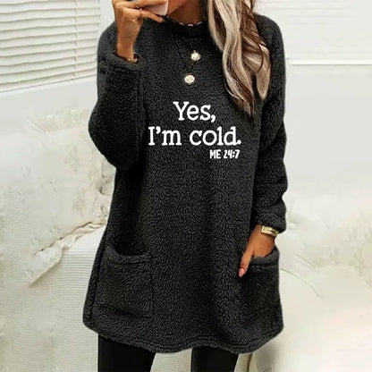 Oversized Double-Sided Fleece Sweatshirt Long Sleeve with Pockets
