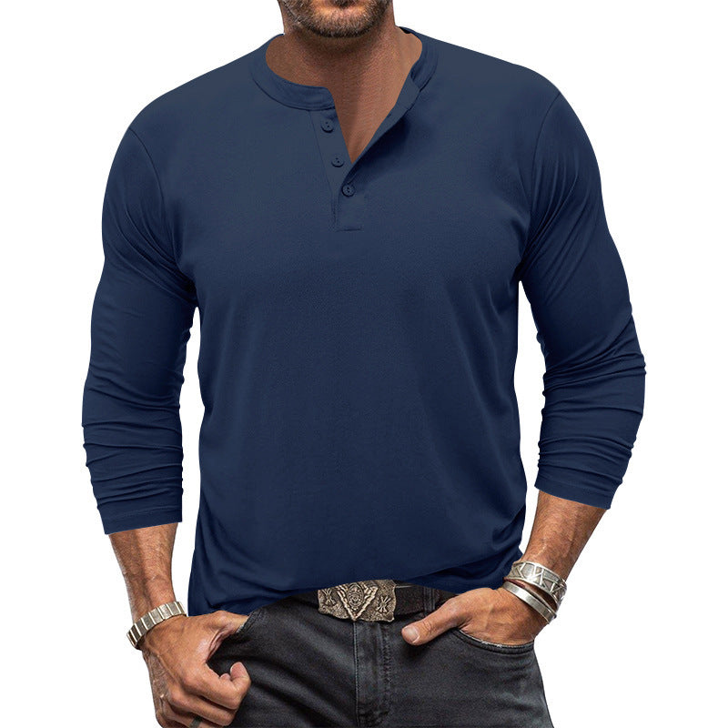Men's Long-Sleeve T-Shirt with Elegant Button Placket