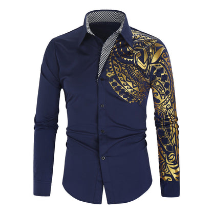 Men's Shirt Exotic Print Design Contrast Collar
