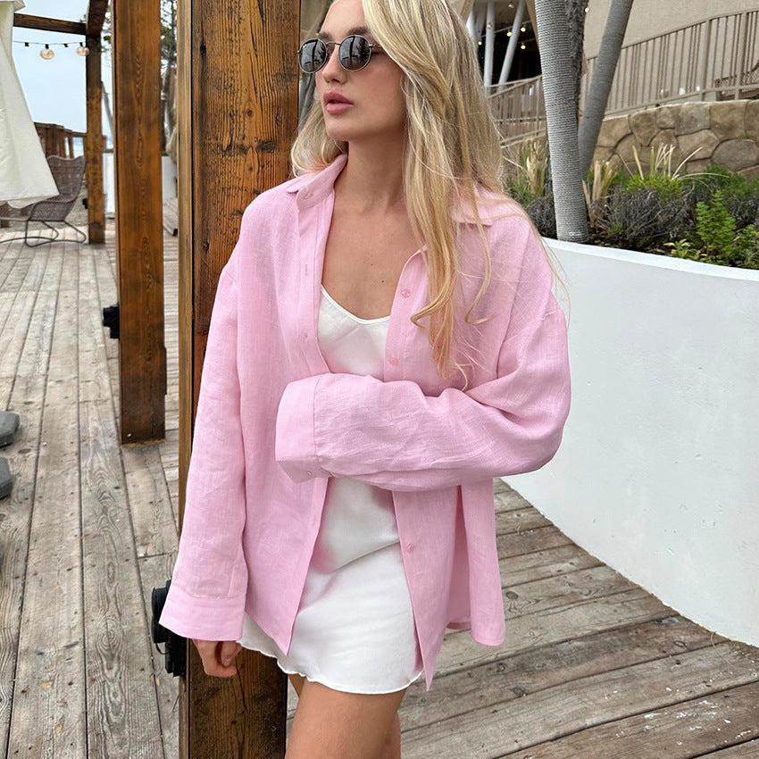 Women's Linen Shirt Casual Oversized Summer Wear