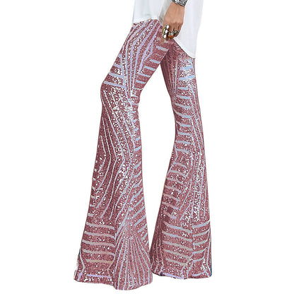 Glittering Party Trousers Flared Sequin Design