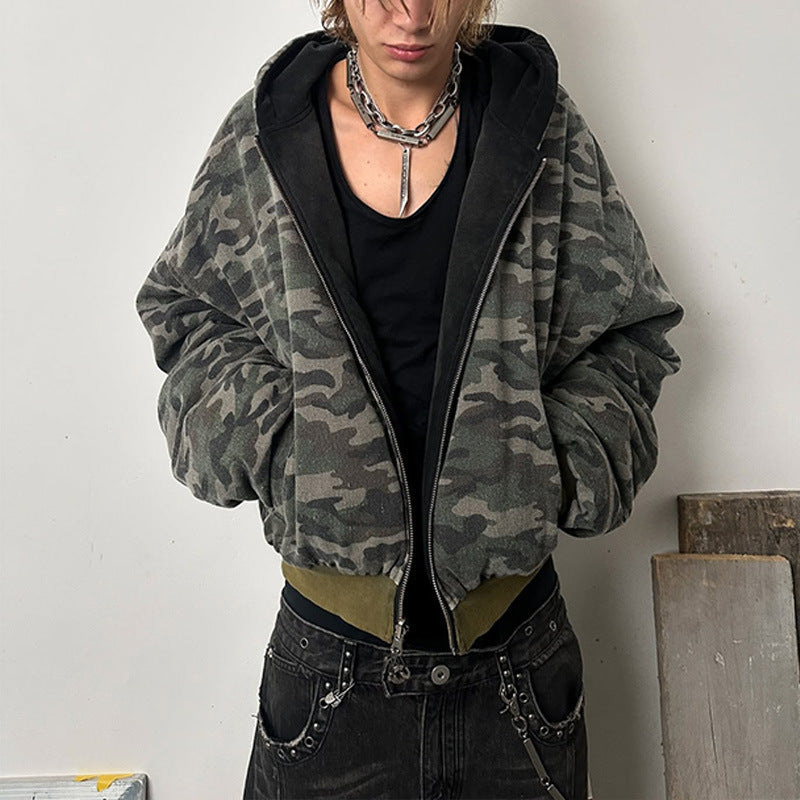 Women's Large Camo Jacket Hooded Zipper