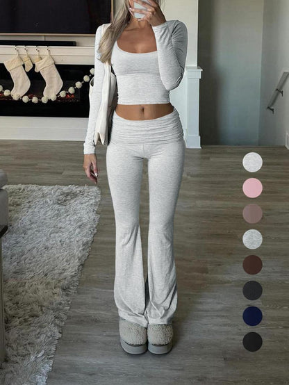 Women's Sports Set Long Sleeve Top Wide Leg Pants