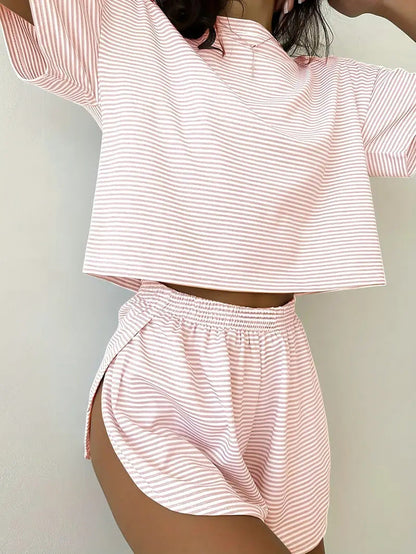 Women's Summer Top with Loose Fit and High-Waist Trousers