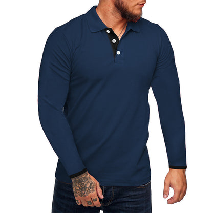 Men's Long-Sleeve Polo Shirt Modern Contrast Buttons