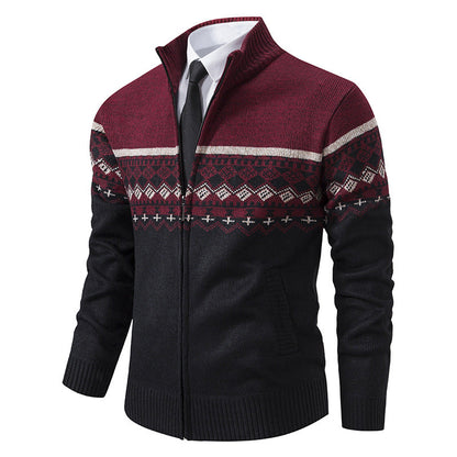Men's Pullover Stand-up Collar Norwegian Pattern Winter Jacket