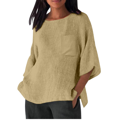 Women's Linen Top with Chest Pocket Summer Clothing