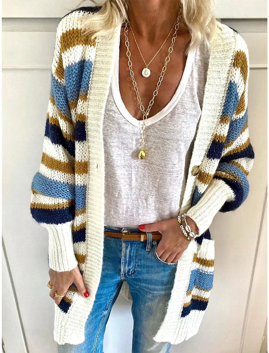 Stilvolle Strickjacke Streifenmuster Damen - IdealeKleiden