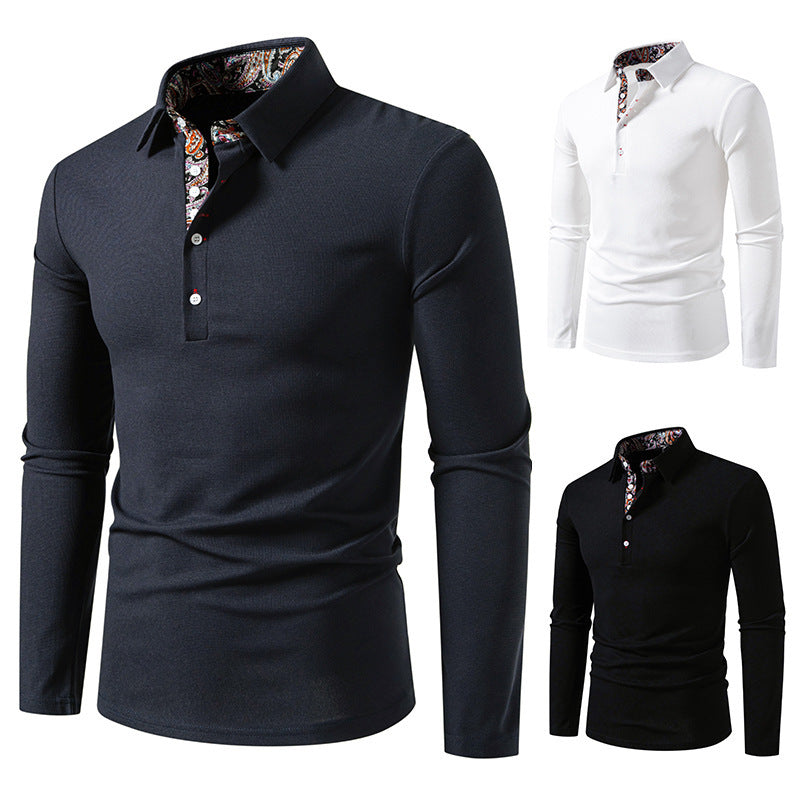 Herren Poloshirt Langarm Moderner Kragen Stil - IdealeKleiden