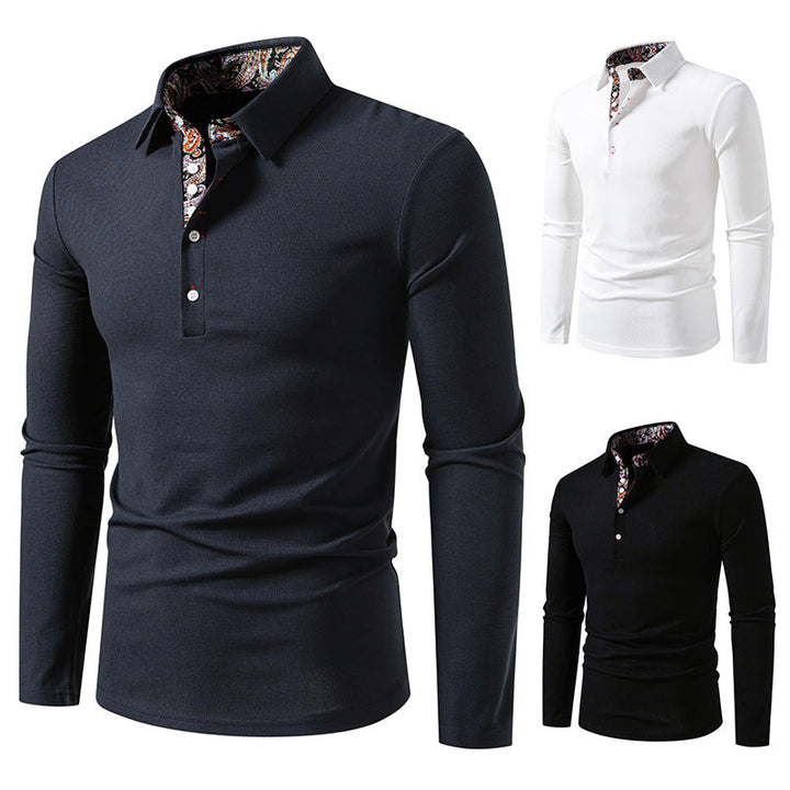 Herren Poloshirt Langarm Moderner Kragen Stil - IdealeKleiden